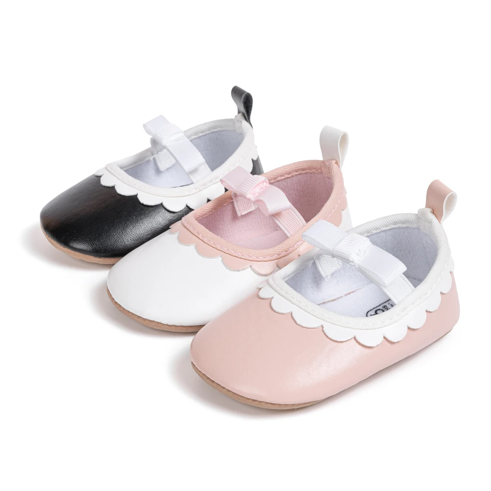 Newborn Baby Girls Mary Jane Flats Formal First Walker Shoes With Bow Accent Baby Dress Shoes