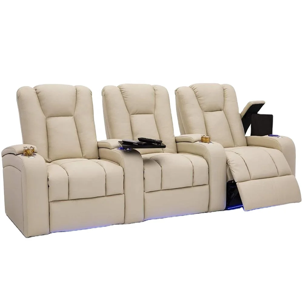 Geeksofa Modern Luxury VIP Power Electric Home Theater Cinema Seating Recliner Sofa With LED Light And Cup Holder