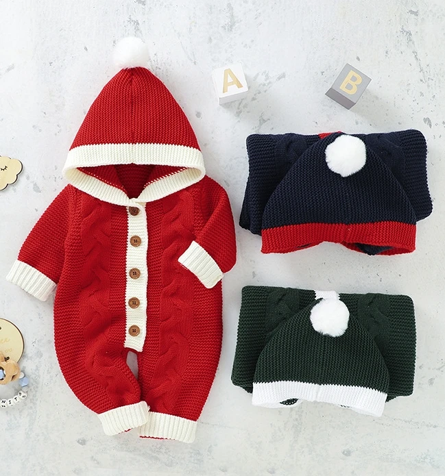 Hot Sales Baby Rompers Knitted Winter Infant Bebe Jumpsuit Overalls Cute Hooded Toddler Outfits Kids Clothes