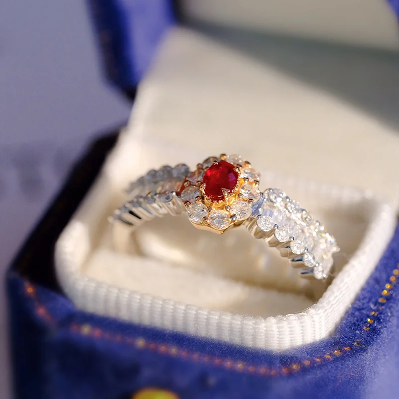 Jewelry Natural Diamond And Natural Ruby Ring18K Real Gold Jewelry Fashion Rings Jewelry Women