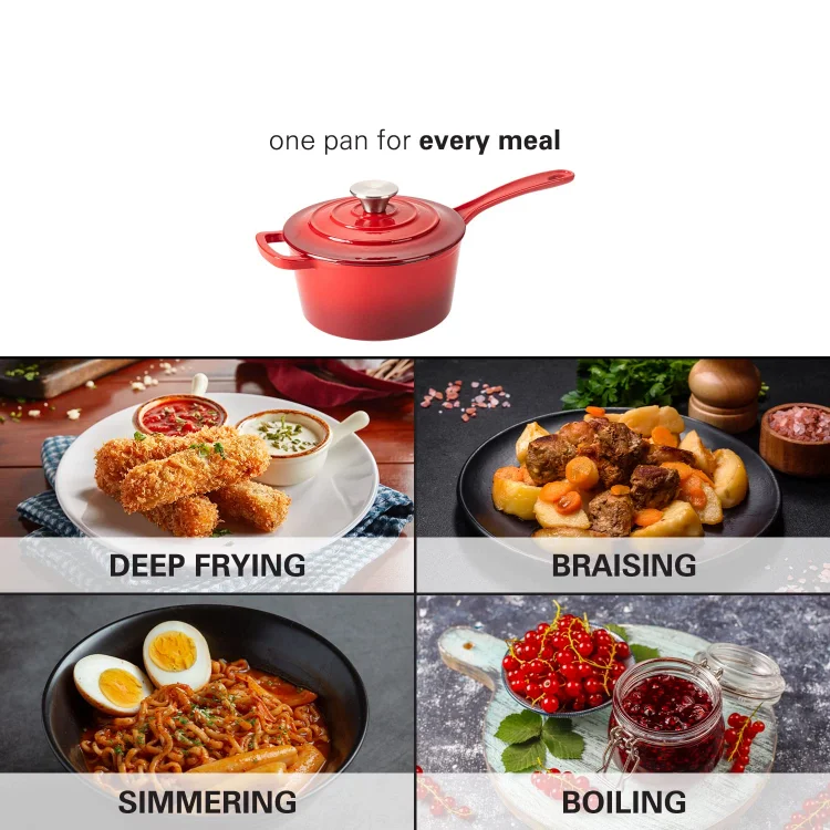 Nonstick 2.2 Qt 2L Dutch Oven 19cm Enamel Sauce Pan Milk Pot Cast Iron Sauce Pot With Long Handle