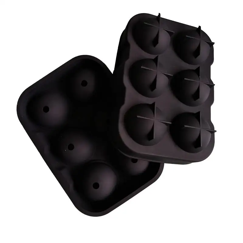 Large Size   Silicone  Sphere  Shaped  6 Ice Cube Tray Durable Silicon Ice Cube With Lids