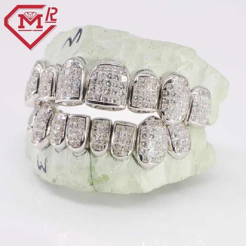 Luxury Custom Invisible Setting Diamond Grillz Moissanite Hip Hop Iced out Teeth Grillz