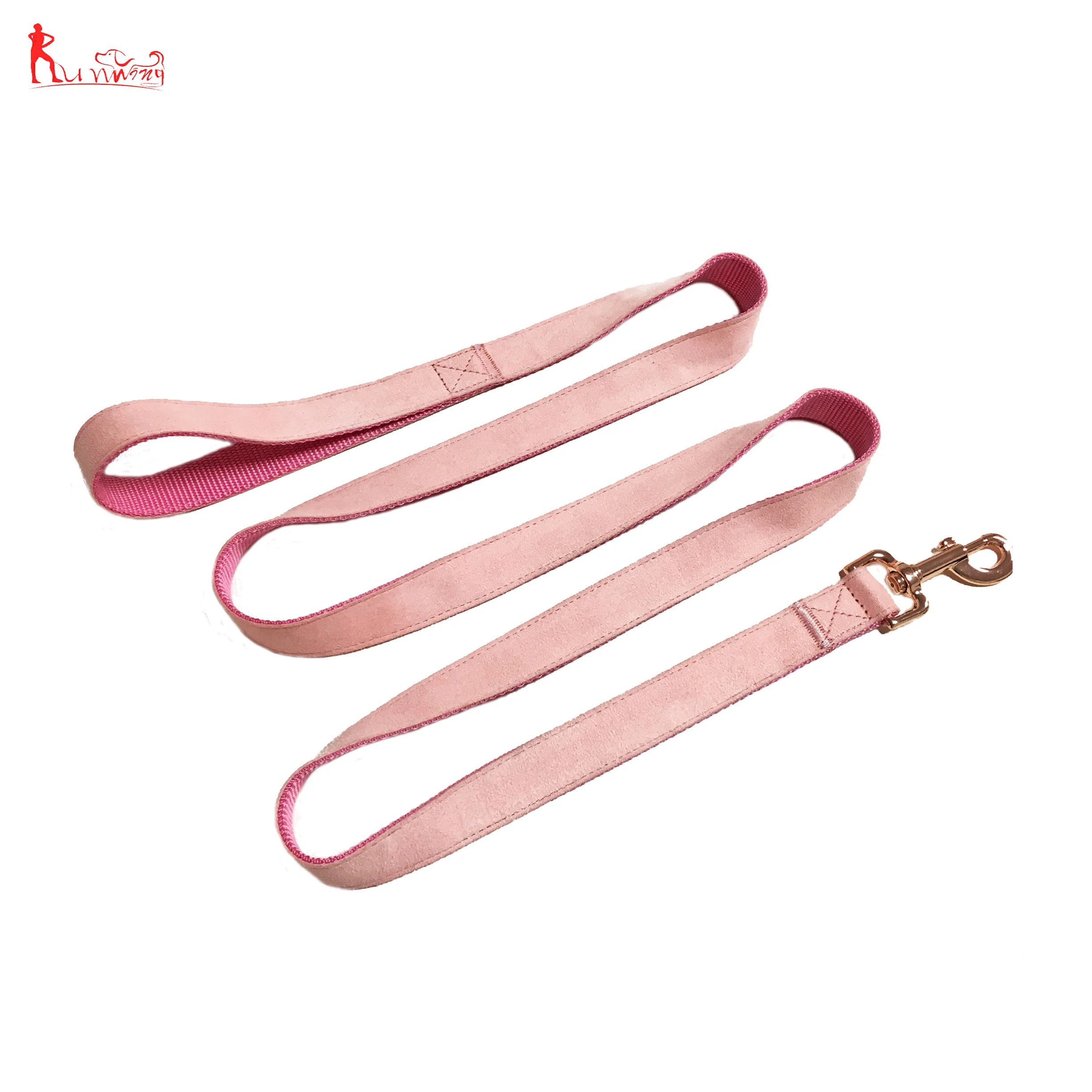 Premium Soft Velvet Pink Pet Dog Collar and Leash Set,Adjustable Collars with Rose Gold Metal Buckle D-ring