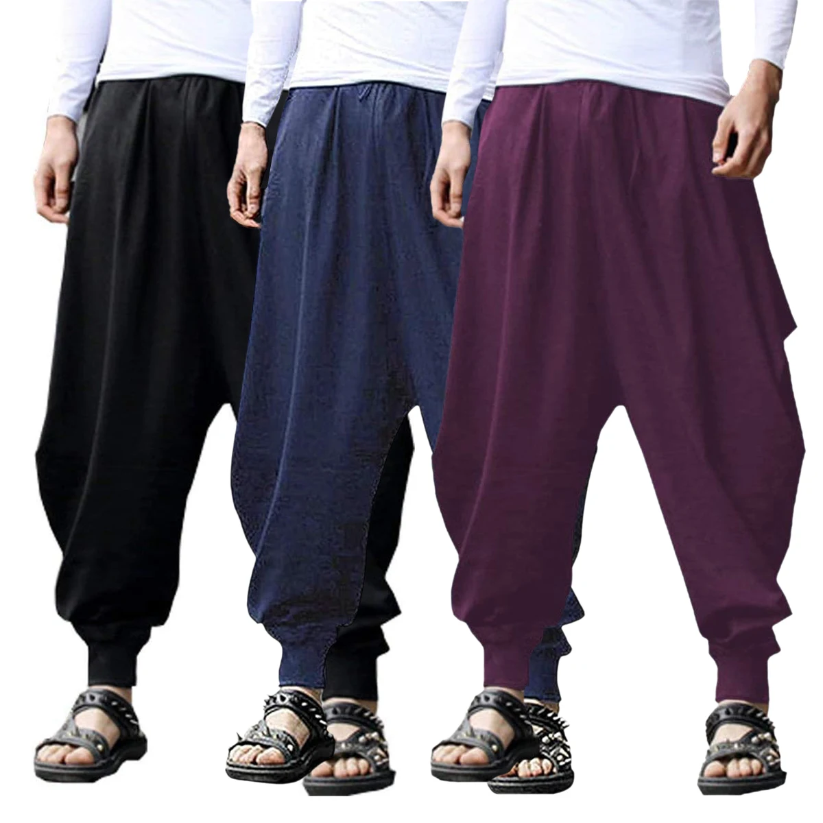 Gingtto Gingtto Fashion Summer Cotton Linen Solid Harem Pants Casual Baggy Pants
