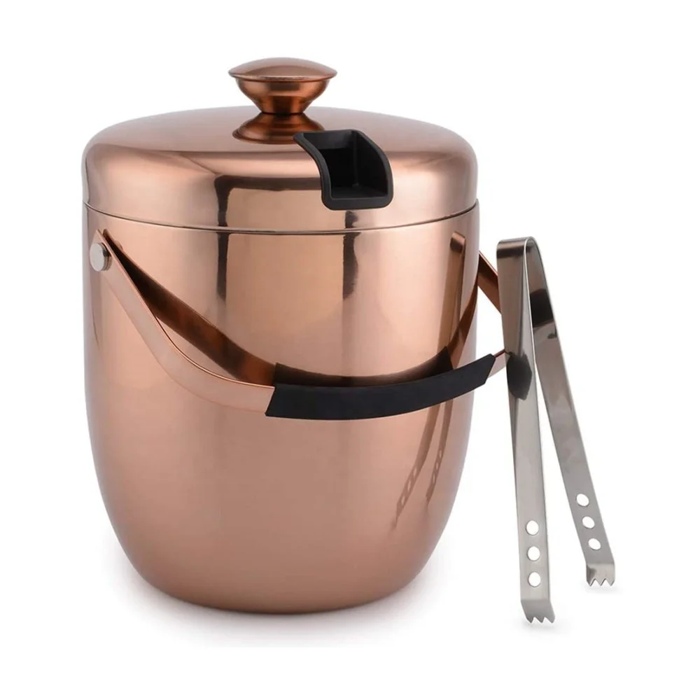 Ведро для льда с крышкой и щипцами, ведро для льда из нержавеющей стали с двойными стенками, 3 л