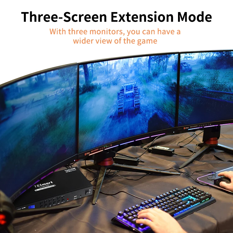 TESmart new 4 in 3 out triple-monitor kvm console switcher mixer video support 3 screen extended display hdmi kvm switch