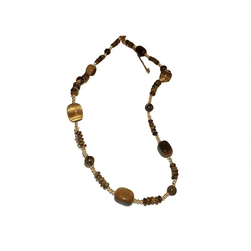 Maillard temperament irregular oval tiger eye stone necklace personality trend high-end accessories for women