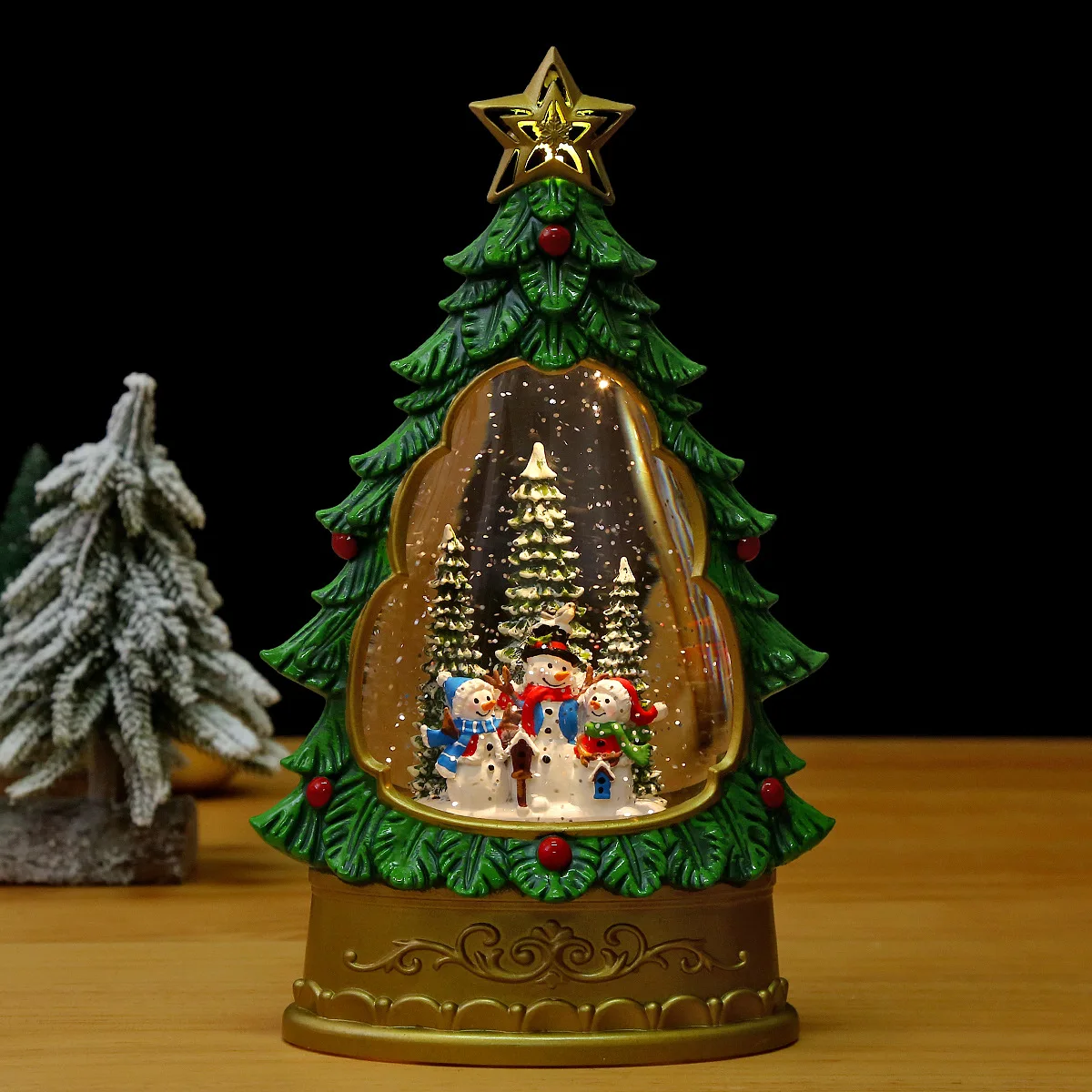 Hot Sale Christmas Tree Shape Crystal Snow Globe,Christmas Santa&Snowmen Music&Timer Snow Globe with Swirling Glitter,Xmas Gifts