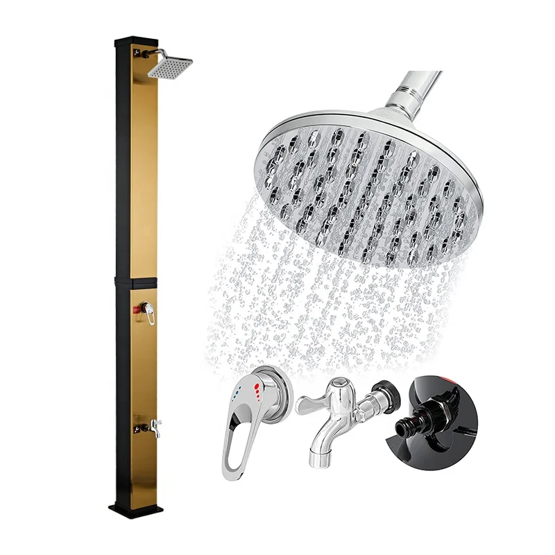 CYEN 2024  New Launch 140F Temperature Adjustment PVC Construction Solar Heater Brushed Gold Portable Garden Solar Shower
