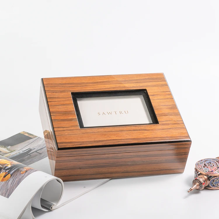 Customized Wood Grain Lacquer Wooden Photo Keepsake Box With Glass Lid Accepted Oem With SABER Certificate