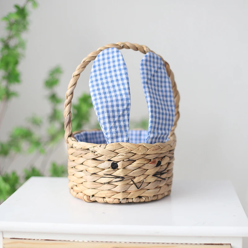 Wholesale kids bunny easter egg candy basket custom water hyacinth woven straw picnic basket
