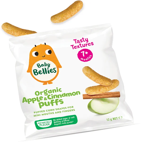Cheapest Price Baby Bellies Deliciously Crisp  100% Gluten Free Organic Puffs Apple & Cinnamon Flavour with No Added Sugar/ Salt