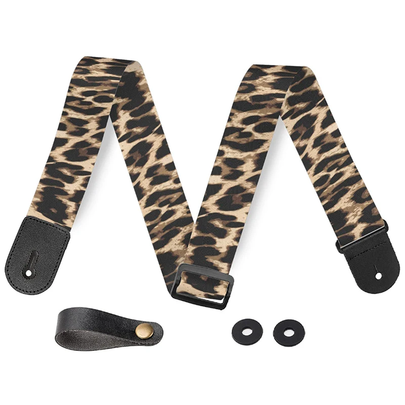 Custom Polyester Guitar Strap Classical Leopard Print Bass Beginner Instrument Hold Accessories  Guitar Strap Lock Shoulder Belt