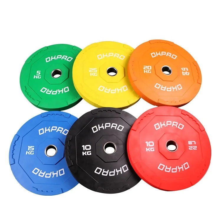 OKPRO Wholesale Gym Exercise Competition Barbell Plate Custom Kg Weight Lifting Rubber Bumper Weight Plates