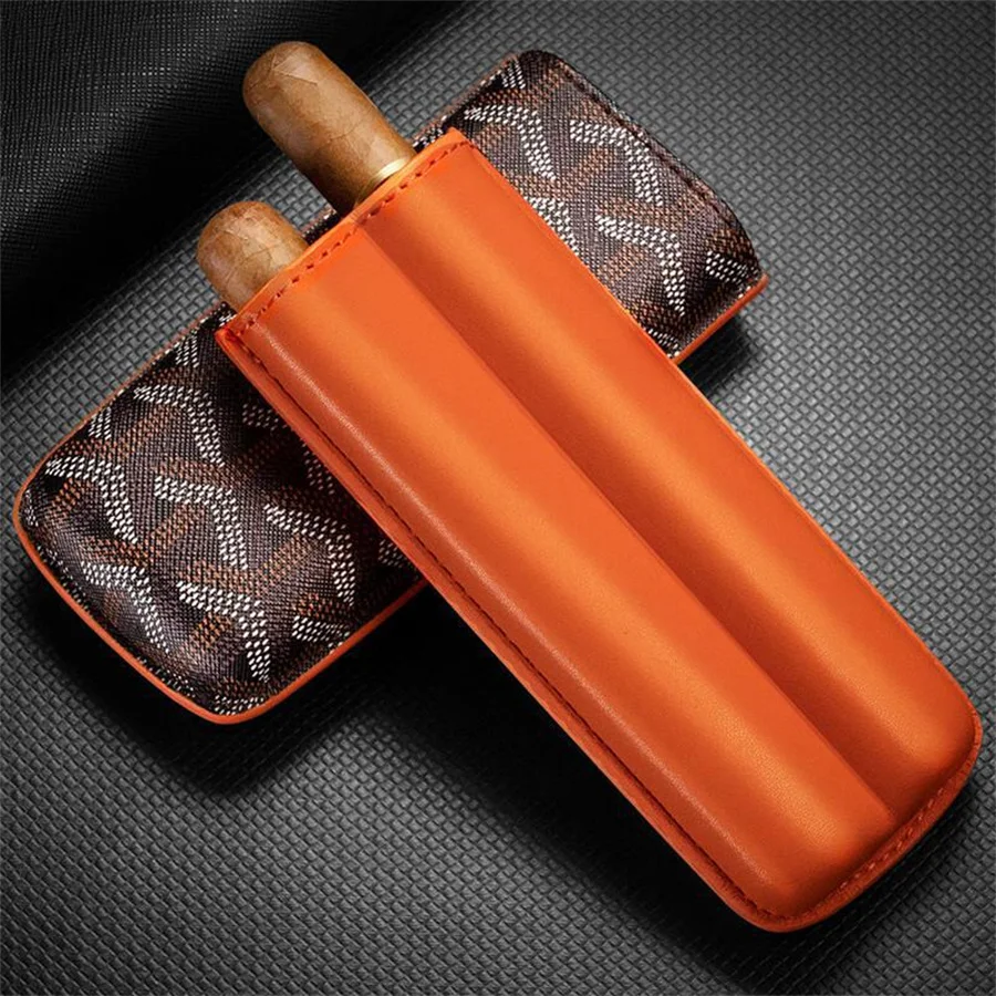 Elegant Vintage Style Crocodile Pattern Leather Cigar Case Travel Cigar Holder Sleeve for 2 Fingers