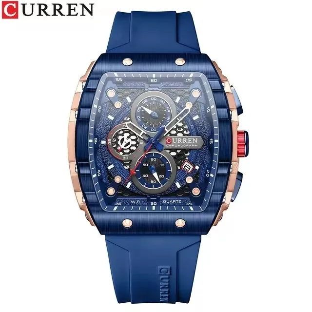 CURREN 8442 Watch Casual Business silicone Chronograph Quartz Watches Men Wrist Luxury Male Waterproof Wristwatches hands