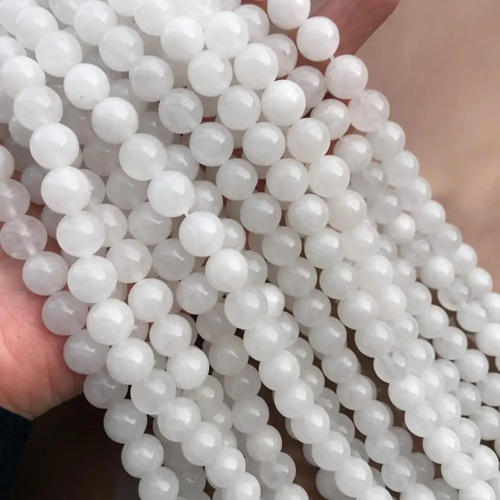 China Wholesaler High Quality Natural Jade Stone Polished Loose Round Beads Stonebeads China White Jade for Jewelry Making