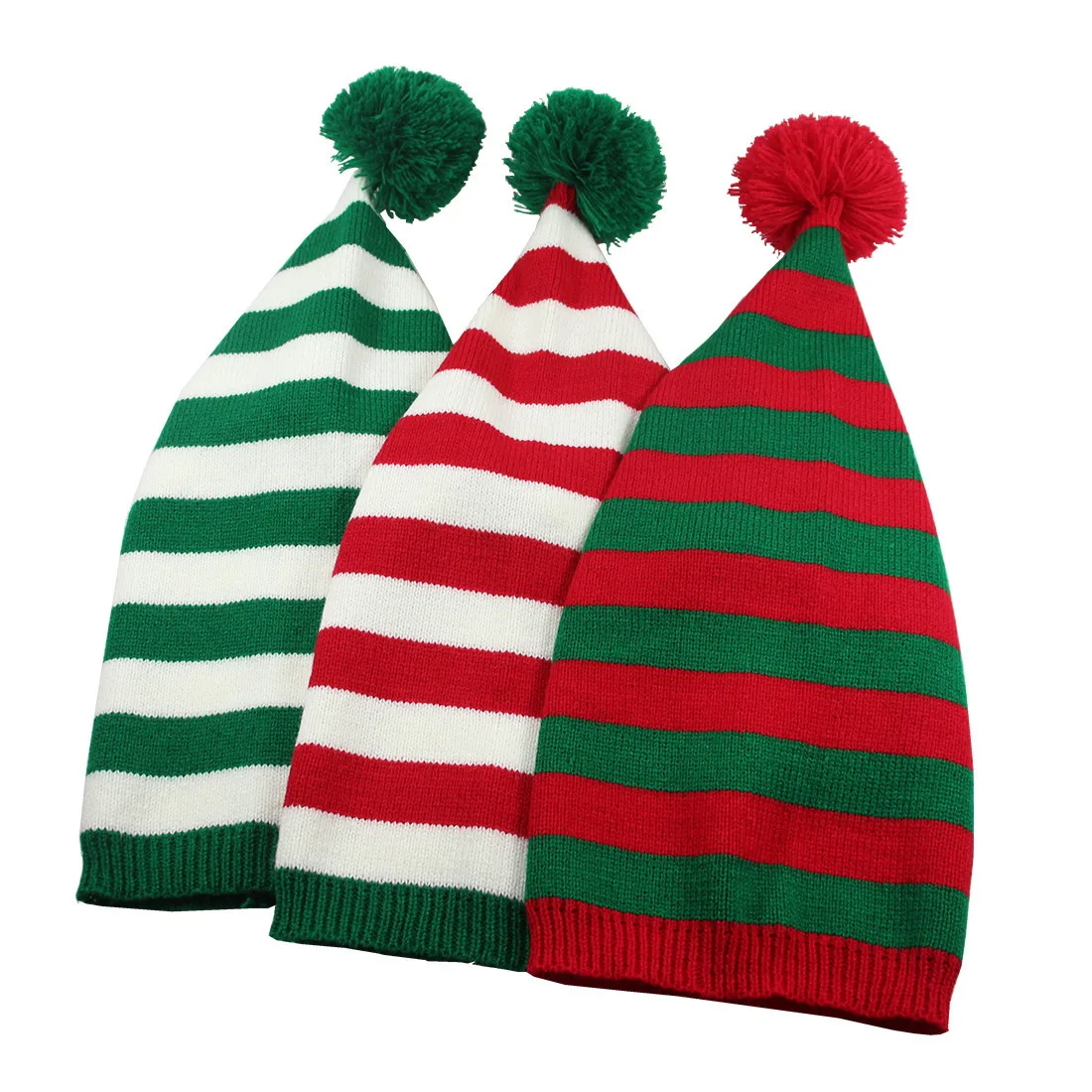 HC322 Christmas Santa Hat Knitted Xmas Party Beanie Elf Hat Unisex Adults Striped Winter Hats Keep Warm Caps