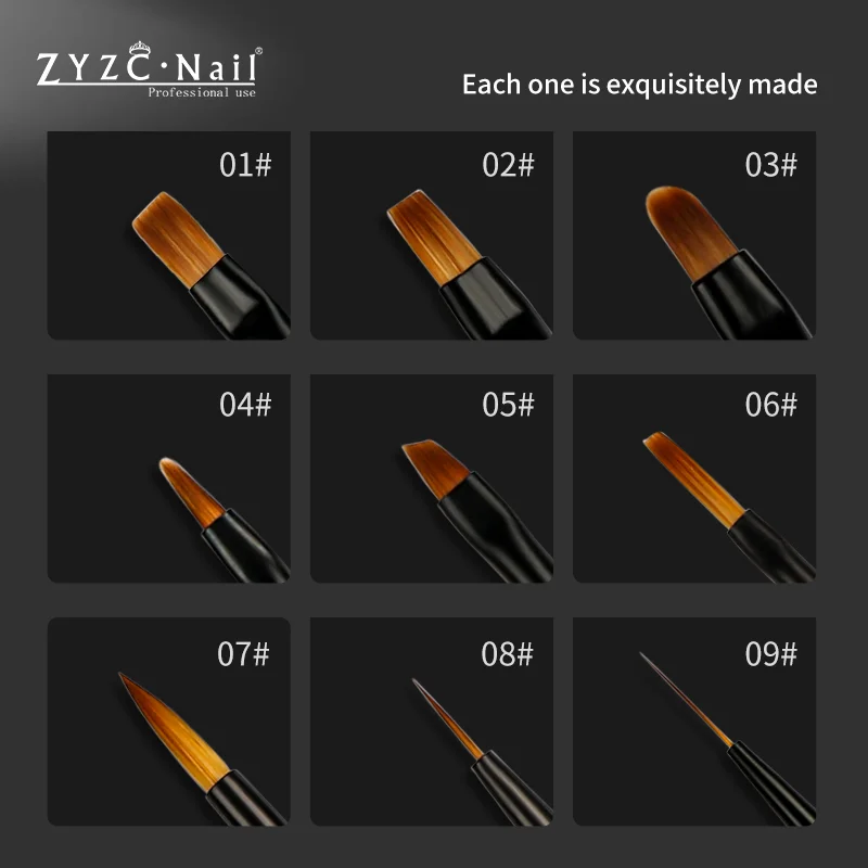 ZYZC nail  black Handle Liner Nail Art Design Painting Polish UV Gel Brush pen 9pcs/set profession for manicure