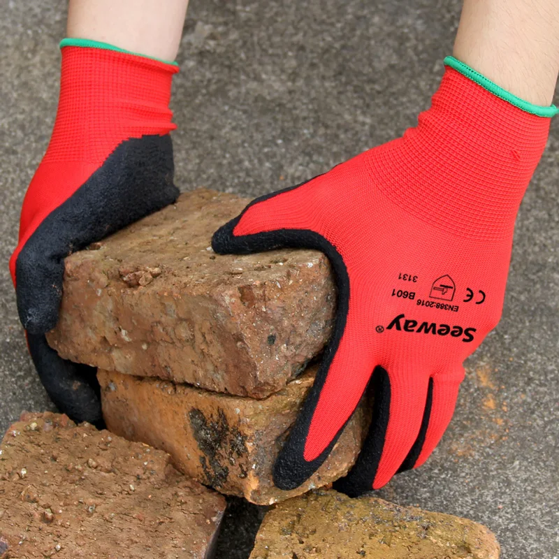 Seeway Red and Black Working Crinkle Latex Palm Gloves Latex Coated Gloves