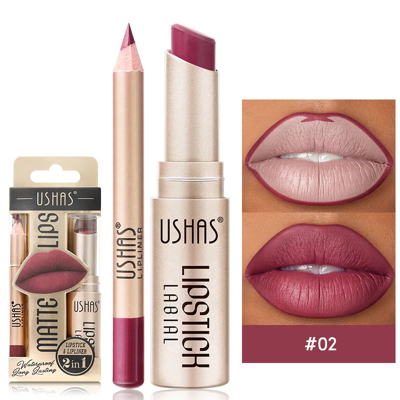 Custom Vegan Long Lasting Waterproof Matte Moisturize Makeup Fashionable Pigmented Plumper Organic Lip Liner Lipstick Set