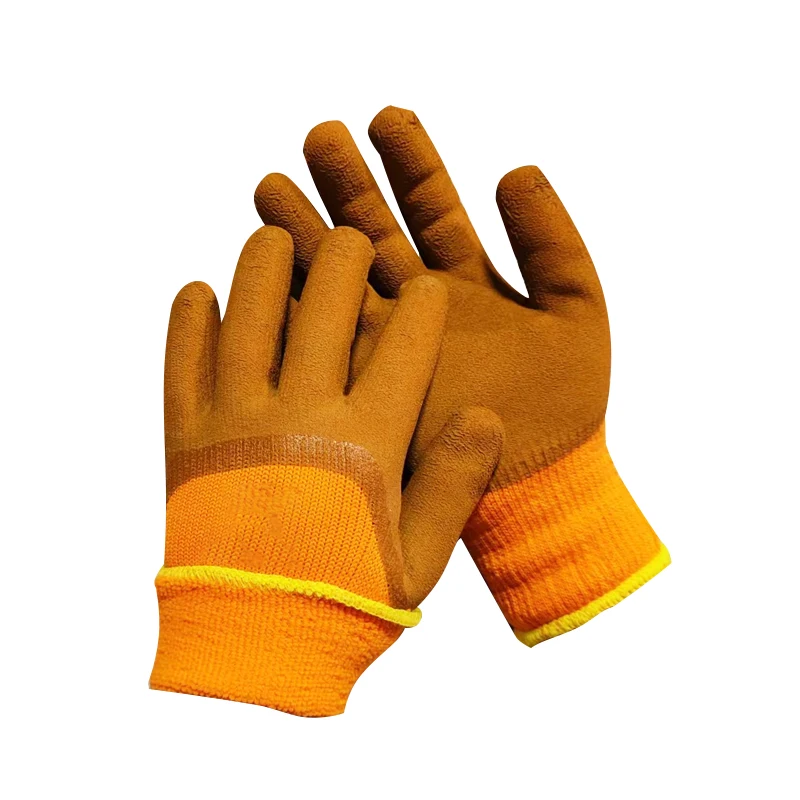 Winter warm gloves warm fiber brushed latex foam coated 3/4 work gloves for cold weather work