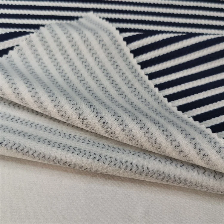 Navy regular line printing on white ant fleece polyester fabric printing knitting fabric