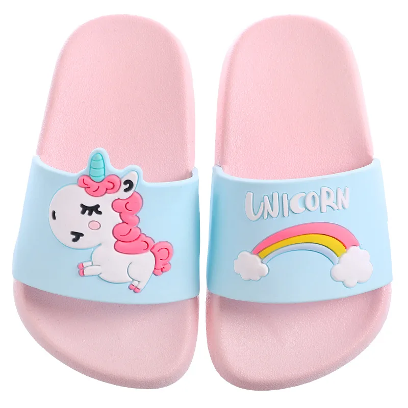 Тапочки детские с радужным единорогом, летняя пляжная обувь для мальчиков и девочек, мягкие комнатные тапочки, сандалии (1600239425643)