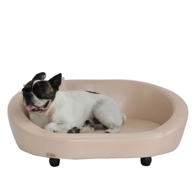 Luxury Pet Wood Furniture Leather Sofa Bed with Washable Cushion Suitable for Dogs and Cats