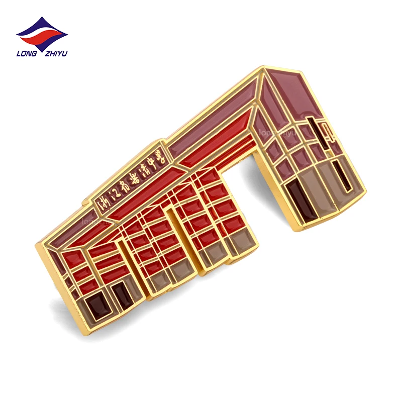 Longzhiyu personalized pin badge supplier custom rose gold enamel pins metal bridge shape lapel pins