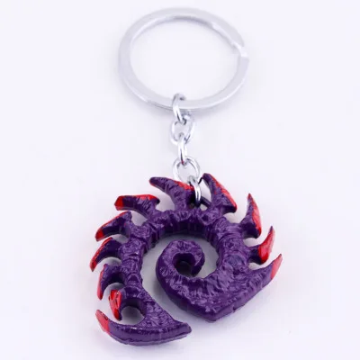 Hot Sale Online games  Keychains  Movie Series Purple StarCraft zerg logo metal key chain