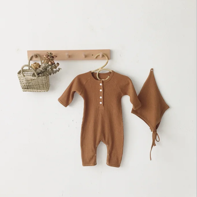 Комплект детской одежды KYO из хлопка, эластичная ребристая детская пижама с шапкой, весенняя детская одежда