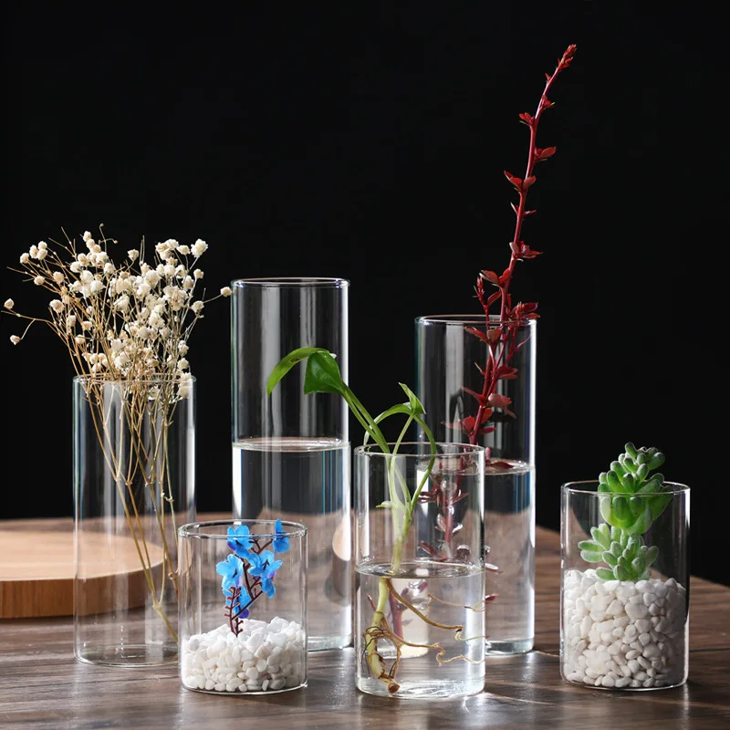 Cylinder tube transparent borosilicate lamp shade decorative glass vases 10cm/20cm/30cm for home wedding decoration