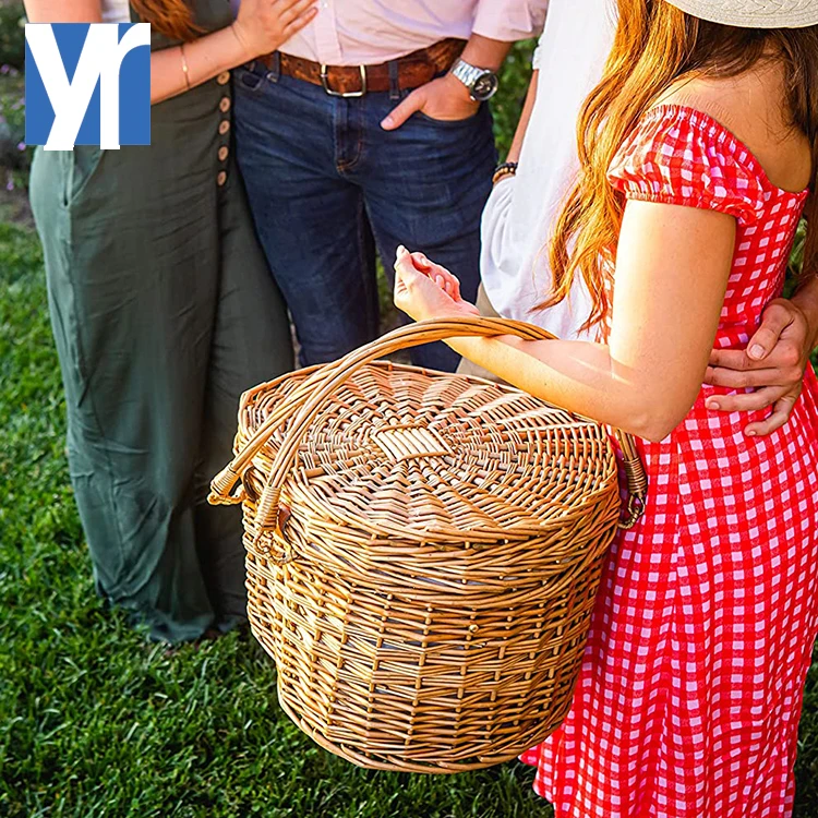 YRMT heart shaped  willowpicnic basket with lid wicker picnic basket with cooler