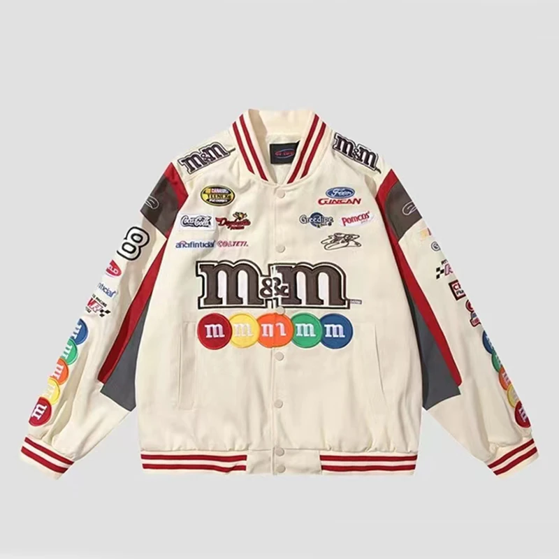 DiZNEW high quality pure cotton brand all over embroidered patches button twill school university jacket