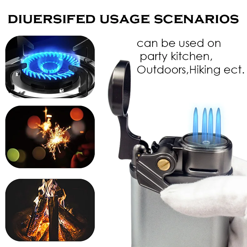 LT01Q602 Cigar Butane Gas Lighter Quad Torch Lighter Smoking Accessories