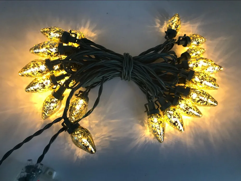 UL Listed Mercury Gold C7 Led Christmas Light Bulb Waterproof Xmas String Lights Outdoor For Christmas Tree Party Home