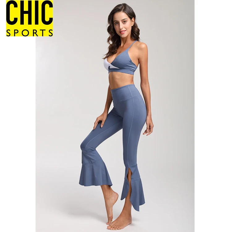 
Sexy Pink Ruffle Flare Dance Leggings Fitness Sports Bell Bottom Beauty Women Wide Leg Yoga Pants 