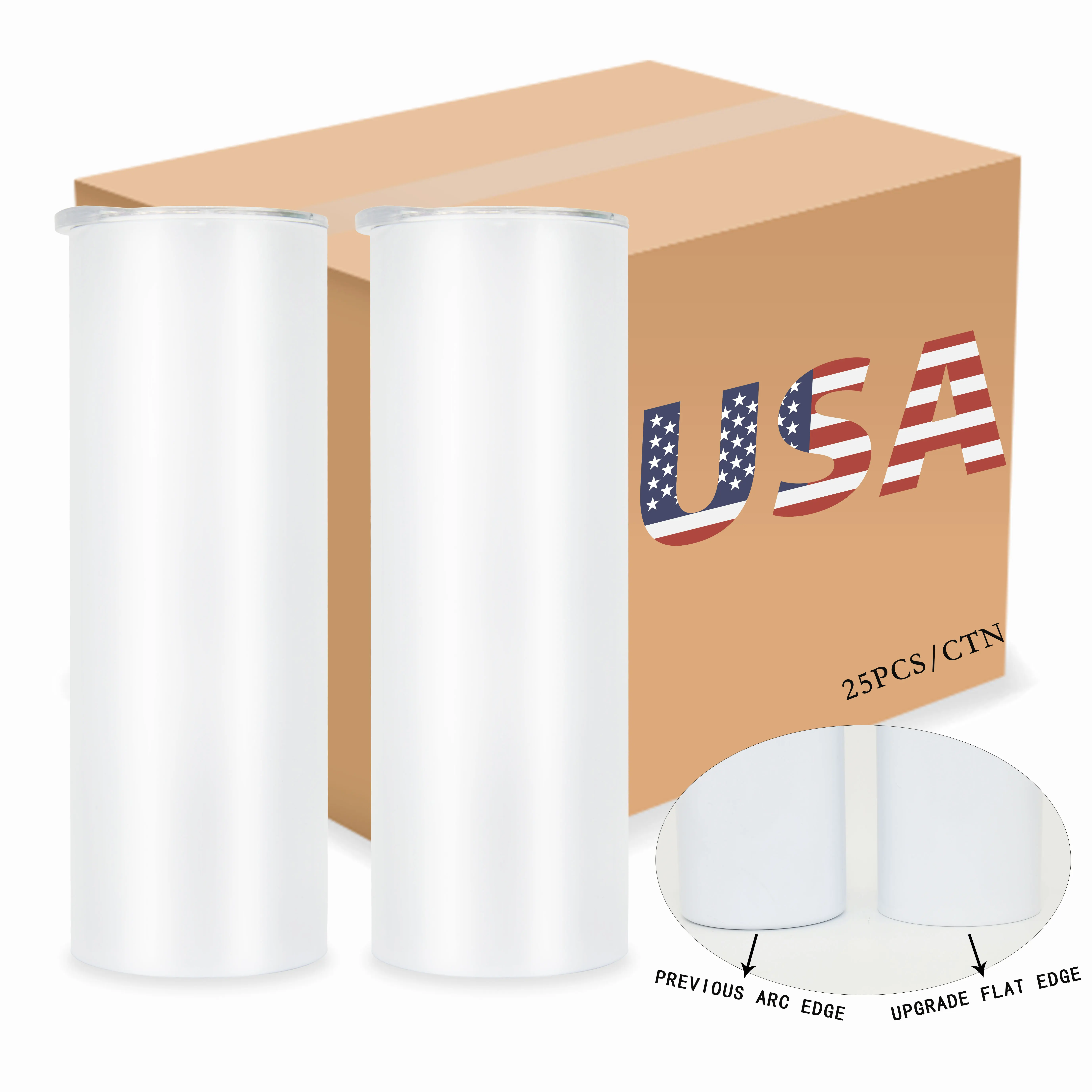 Us Warehouse 20Oz Straight White Blanks Tall Skinny Sublimation Right Angle Flat Edge Arc Double Walled Tumblers For Sublimation