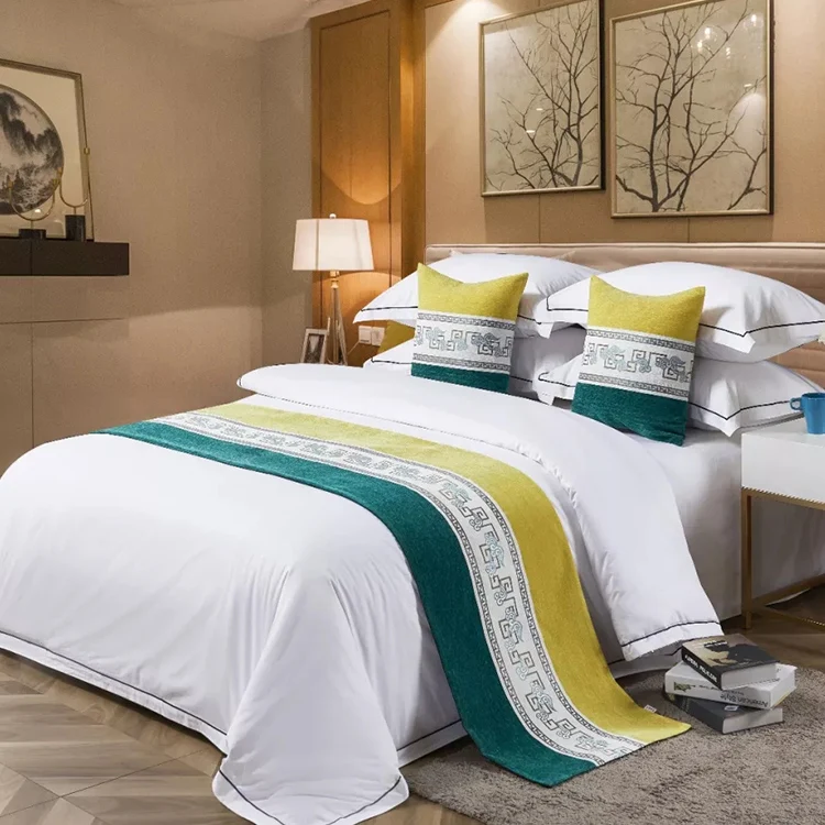 Factory  Hotel Bed Linen 100%  Cotton Bed Sheet Bedding Set with Duvet Cover bed runner