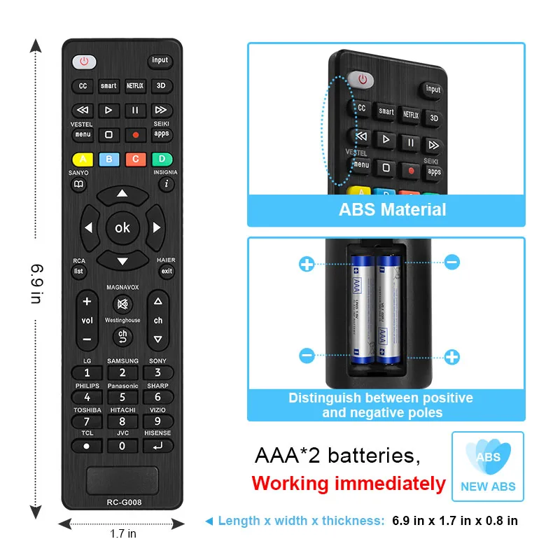 Smart Universal TV Remote Control for LG Samsung TCL Philips Vizio Sharp Sony Panasonic Sanyo Insignia Toshiba Controller