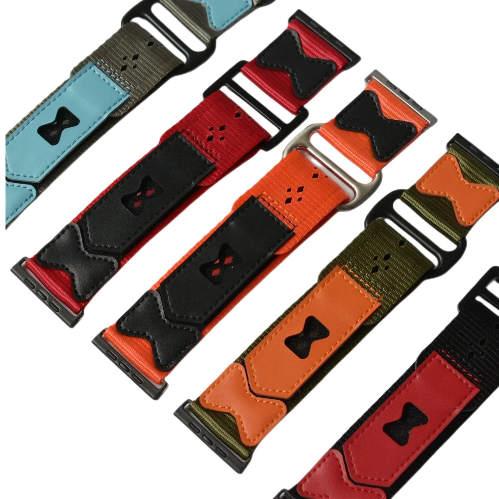 Custom LOGO Design Fabric Watchband Nylon Material  Leather Watch Band Strap For Apple Watch 8 7 6 5 4