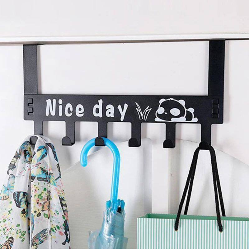 Panda Clothes Hanger Nail-Free Door Back Storage Rack with Seamless Towel Rack for Shoes Hats Apparel