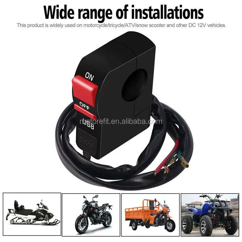 RTS Motorcycle usb charger waterproof 12V Headlight Switch with USB Outlet 2A turn signal switch 22mm handlebar for ATV Boat