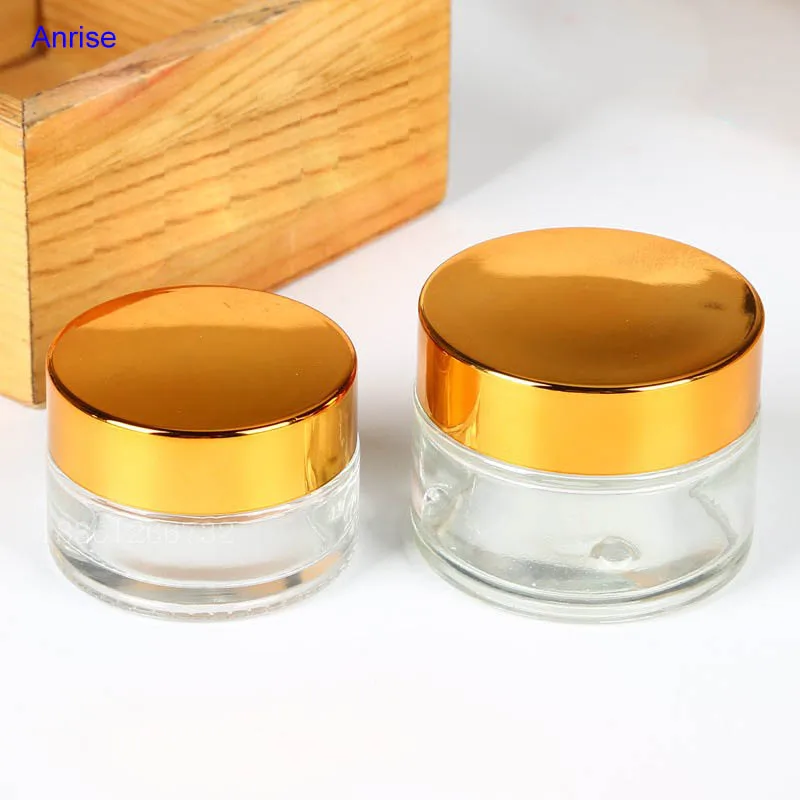 5ml 10ml 15ml 20ml 30ml 50ml 60ml 100ml Clear Glass Body Cream Jar Empty Gold Aluminum Lids Cosmetic Face Cream Jars