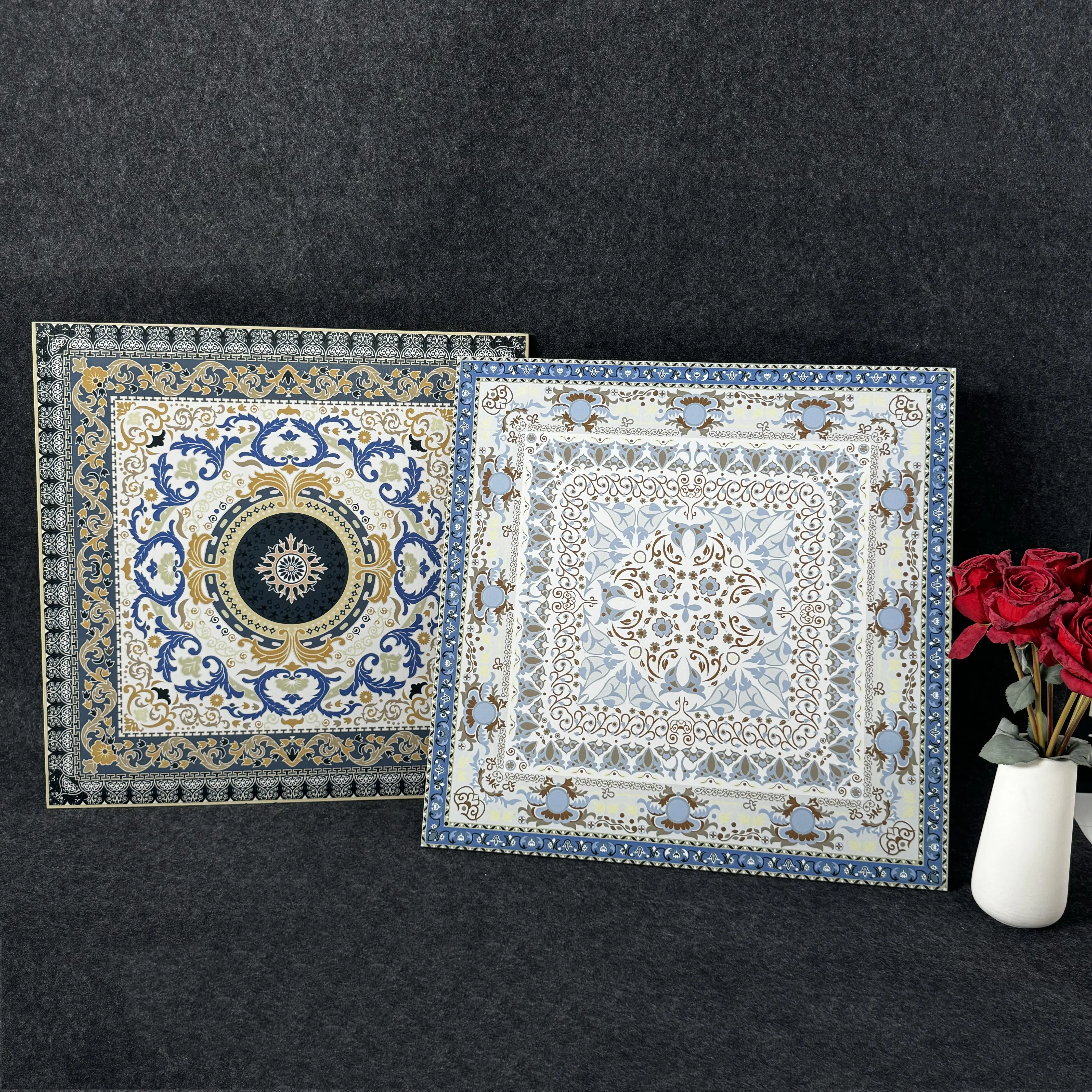Decorative Flower 600*600mm Square  Puzzle Matt Surface Carpet Tiles For Church Floor and Lobby  Hall