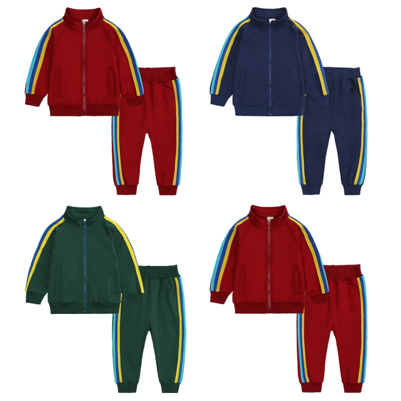 
Wholesale fashion vintage 2 piece zipper kids tracksuit children sweat suits 