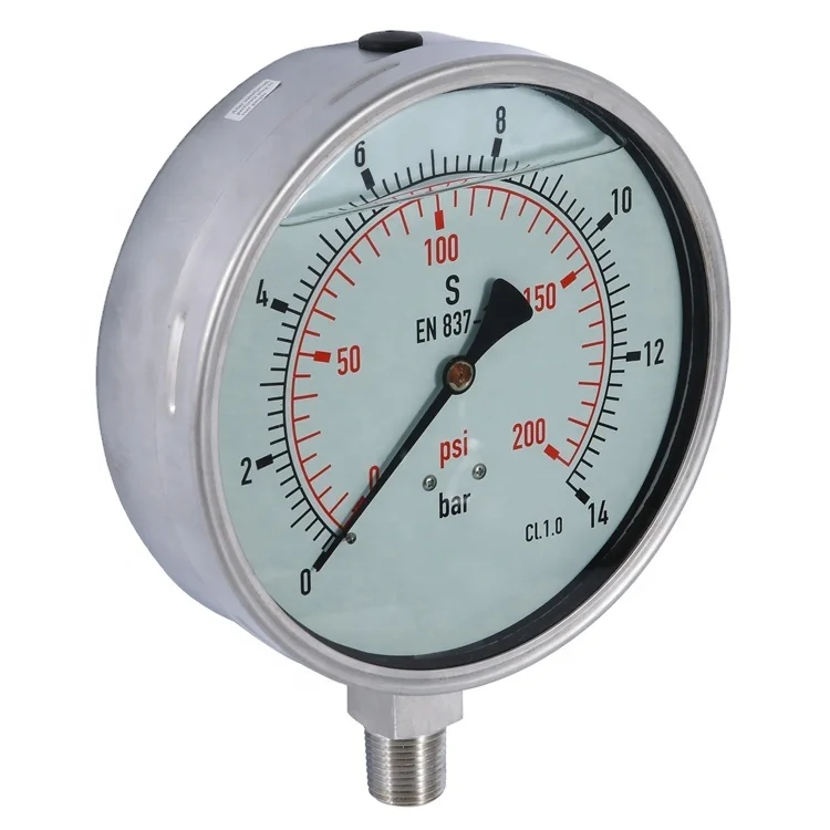 Pressure gauge glycerin filled d 100mm 1/2 male connection 40 bar with isolating cock price