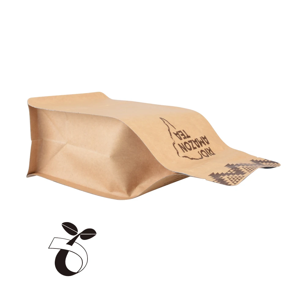 Custom Printing Ziplock Compostable Kraft Paper Tea Pouch Biodegradable Coffee Packaging Bag